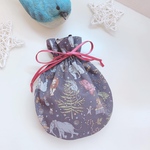 再販♡リバティクリスマス柄♡まる巾着(チャコール)