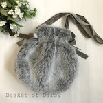 SALE!　エコファー　ふわふわ リボン 巾着バッグ　グレーフォックス