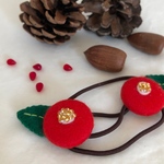 新春《送料無料》まんまる［赤椿］★キッズのヘアゴム(2コセット)