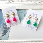 鮮やかpink&greenのカルセドニーシルバーピアス