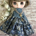 1369 アンティークブルーのアラン調セーターコーデ Blythe ブライス アウトフィット