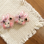 ［再販］ツリ目ウサギ刺繍のガーリーミニクッション🎀ー２点ー