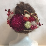 wine red gold white tulle ribbon ヘッドドレス 成人式 ウエディング  髪飾り