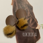 RUKIRIRIA #401 ブラウンウッド×ファーピアス  大ぶりピアス 大ぶりイヤリング 
