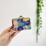 68.ミニ親子がま口財布　菊　ブルー