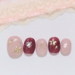 【アンティークフラワー】ネイルチップ ネイル ボルドー ピンク お花 春 秋 冬 ドレス 着物 和装 振袖 結婚式 ブライダル ウェディング お呼ばれ 可愛い 大人可愛い クリスマス バレンタイン
