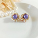 パープルのフラワー パール ピアス／イヤリング