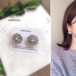 パールとビーズビジュー刺繍カボションピアス&イヤリング