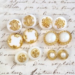 ■ミックスセット⑫■12個入■12-18mm■ビンテージボタン (パールホワイト　ペア)　 [1205-18] アクセサリーに!