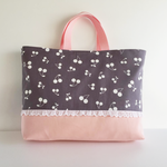 ♡🍒さくらんぼ　Grey × PinkPink🍒　かわいいレッスンバッグ　マチ無しに変更できます