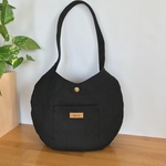 丸い帆布のトートバッグ（ブラック)