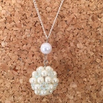 パール　花編みビーズボールのネックレス　No7-5