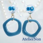 #488フラワーピアス・イヤリング_ネイビー
