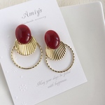 【2Way】ドイツ製 レッドチェリーと繊細プリーツ レディピアス/イヤリング