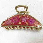 ドライフラワーと金箔のゴールドフレームバンスクリップ(レッド)