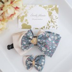 おそろい♡バナナクリップ✶春色くすみグリーン♡LIBERTY  サテン バイカラーリボン ゴールド スワロフスキー  親子ペアset