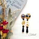 B-8【Black×Gold◆2way アンティークボタン  ヴィンテージボタン ピアス】