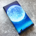 満月とねこの手帳型スマホケース（ブルー） 全機種対応 手帳型 スマホケース iphone12 iphone13 猫 iphone11 黒猫 SE3 第3世代