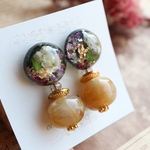 オリーブ×コロンと天然石風×お花ピアス、イヤリング