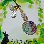 オルゴナイト　アルミの薔薇入りストラップ（ゴールドカラー）