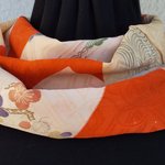スヌード 正絹 綸子縮緬 古布 梅花 蘭 松 マフラー シルク 着物リメイク 手作り えり巻き