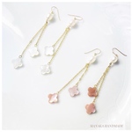 ホワイト&ピンクシェル ×淡水パール 揺れるロングピアス14kgf ／イヤリング  白蝶貝