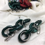 ごつめ大振りチェーンピアス/イヤリング(グリーン)