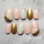 和柄ネイル 菊×桜色
