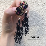包みボタンblackレースピアス / イヤリング