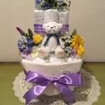 おむつケーキ　2段　Blue スタイ、ソックス付き