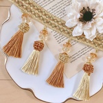 ❁4個set❁importビーズ付2colorタッセル❁イエロー×ゴールド