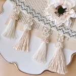 ❁4個set❁importビーズ付2colorタッセル❁ホワイト×クリーム