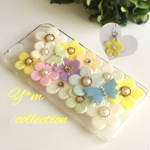イヤホンジャックプレゼント❤︎ポーチュラカと蝶のスマホケース＊お花のiPhoneケース