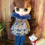 ★青い花柄ジャカードコートとパンツ★くま太郎 ブライス
