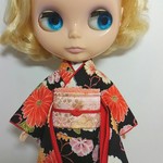 ブライス 着物 振袖 リカちゃん着物 振袖 No.166 黒 桜と菊
