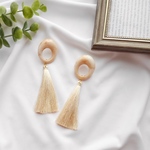 𓐍ベージュマーブル×ロングタッセル𓐍ピアス/イヤリング 大ぶり 結婚式 二次会 ウェディング 