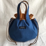 国産帆布の巾着バックblue×mustard