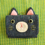 どこでも一緒🎵どうぶつ移動ポケット【まんまるおめめのネコさん 青系ツイード】