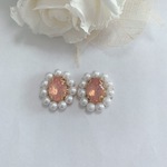 大きなお花のビジューイヤリング＊ピアス(パステルピンク)