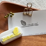 「merci」鳥さんとともに 消しゴムはんこ
