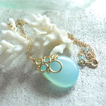 ☆再販☆　海の泡カルセドニードロップのネックレス　14kgf　Blue