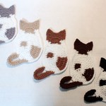 猫の背中のエコたわし　5枚セット(5色ぶち猫)　ループ有にもできます