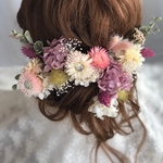  purple pink×White ドライフラワーのボタニカルヘッドパーツ　髪飾り