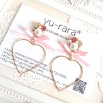 ピンクリボンとキラキラハートフープのビジューピアス No.609