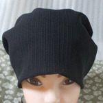 難有 難隠し帽子 32*61 黒 畝 ふくれ織り?キャップ 室内帽子 シルク Hand-made Kimono Cap