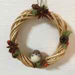 羊毛フェルトのスズメリース♡ドライ木の実と