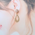オーバル（10色）とスカシ（しずくウェーブ）♡ピアス・イヤリング♪【14kgf・チタン・蝶バネ対応】
