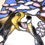 【H様オーダー品】「シェルティ❤春」のステンドグラス・２Ｗａｙパネル