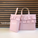 【バラ売り可】2段フリル大人可愛いレッスンバッグ&シューズケース／うすピンク