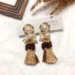 大ぶり アンティークタッセル×パールピアス タッセル フリンジ  パールピアス 樹脂 アレルギー対応 ロングピアス 式 フォーマル 上品